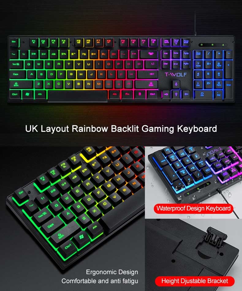 Rainbow LED Gaming Keyboard & Backlit Mouse & Headset Combo for Laptop PC Work
