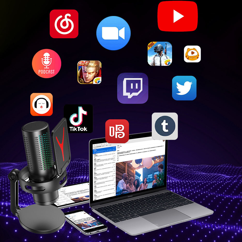Gaming Microphone USB Computer Microphone for PC Mac PS4/5 Condenser Podcast RGB