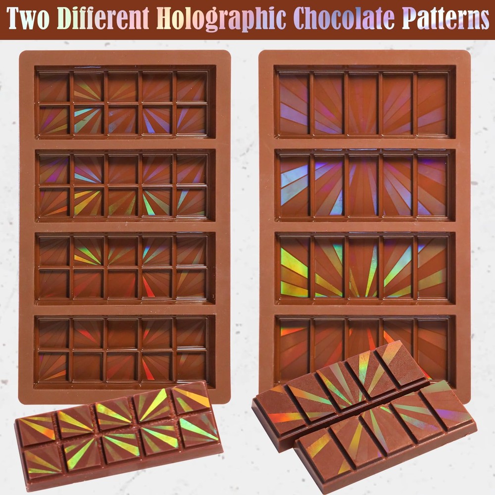 Webake 2pcs Holographic Chocolate Molds, Silicone Standard,