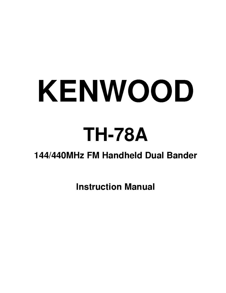 Kenwood TH-78 Transceiver Owners Instruction Manual