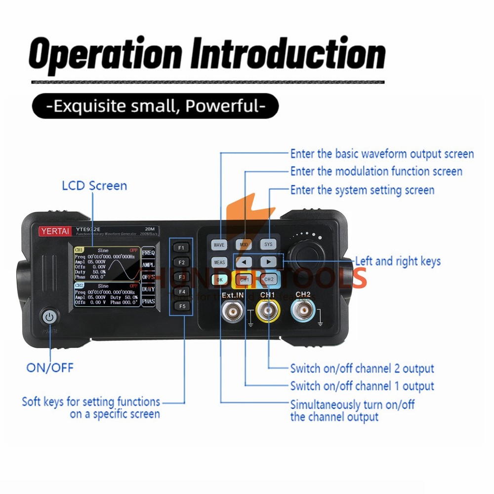 Thundertools 20-60MHz 2-channel Function Arbitrary Waveform Generator Portable