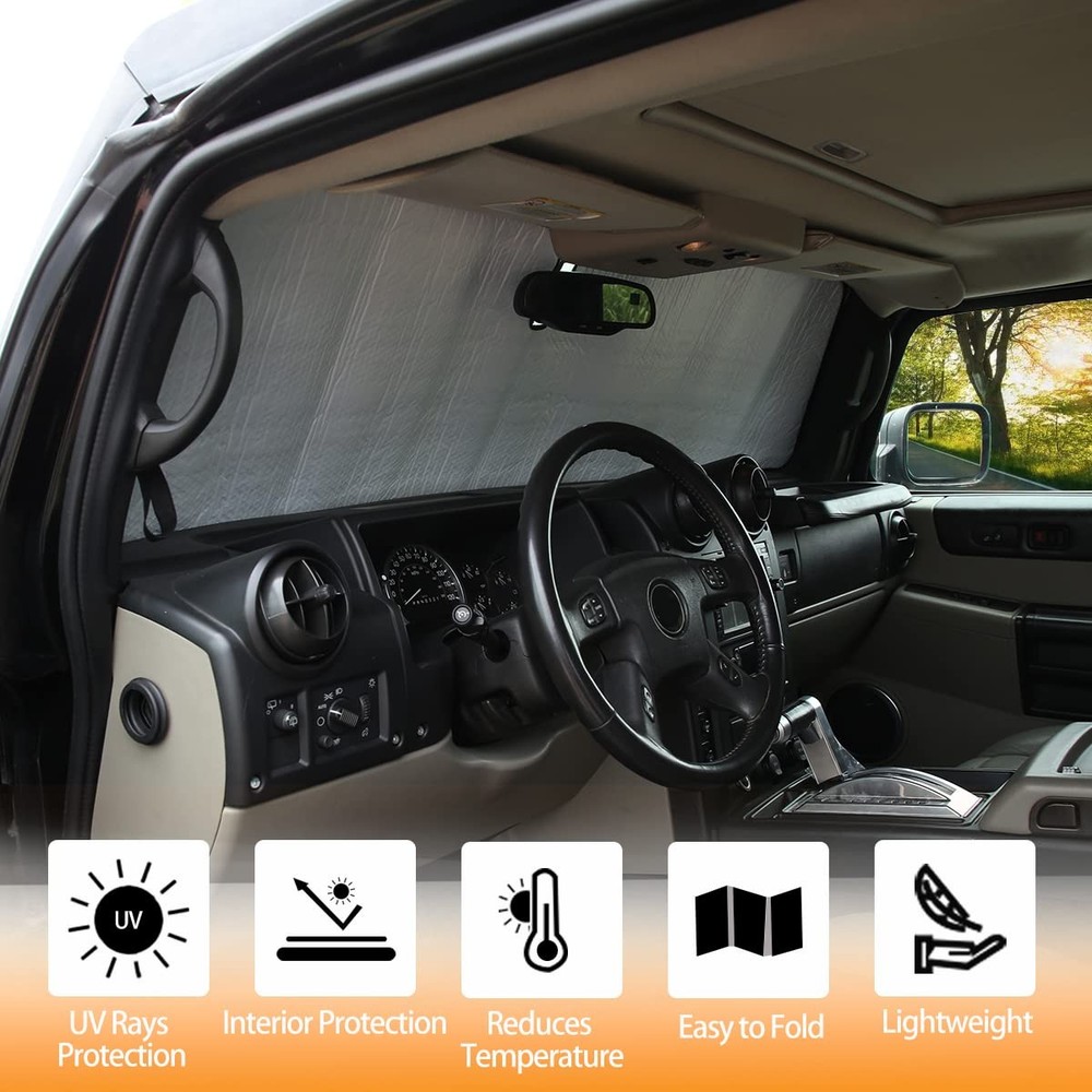 Windshield Sunshade Foldable Reflective Sun Visor Fit for H2, Silver,Black