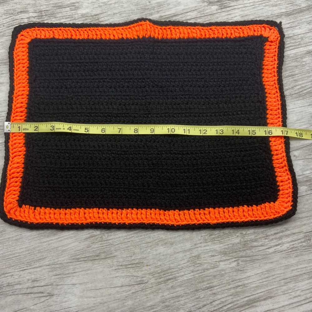 Black Orange Knit Rectangular Placemat Table Topper Doily Runner 13” x 17”