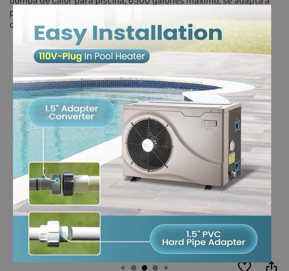 ECO POOLTECH EU70 Heat Pump 17000-20000 BTU IPX4 for Swimming Pools