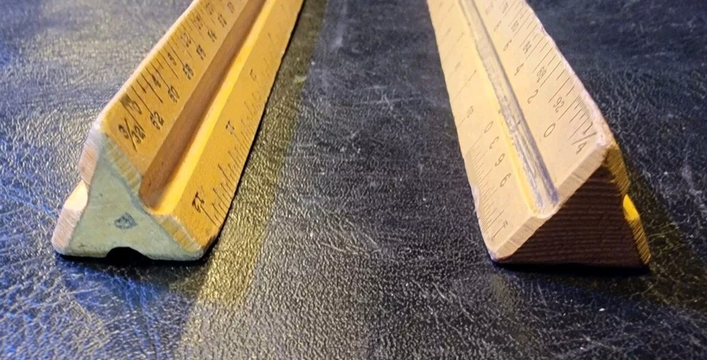 Vintage Lot Of 2 Scale Rulers 2 Triangular Architect Drafting E.B.B. & Doric