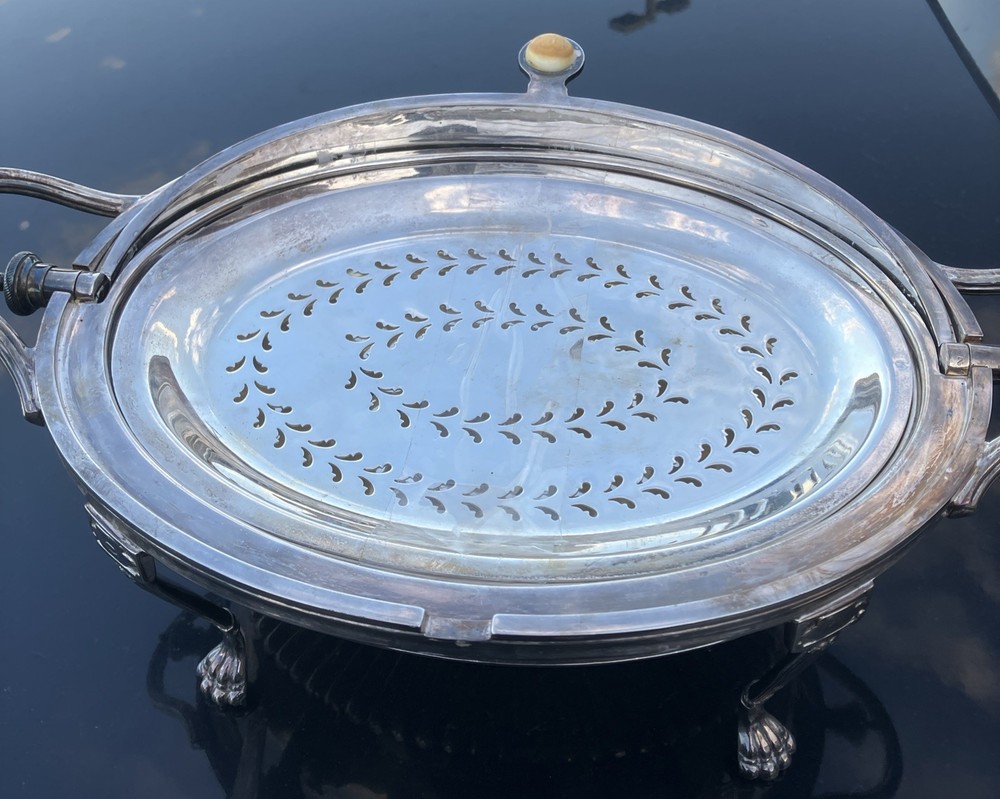 Antique Sheffield Silverplate Revolving Dome Covered Breakfast Server + Inserts