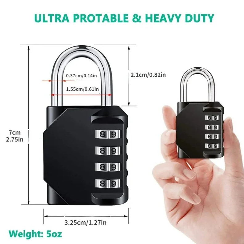 1 pc 4 Digit Combination Padlock Waterproof Heavy Duty Resettable Security Lock