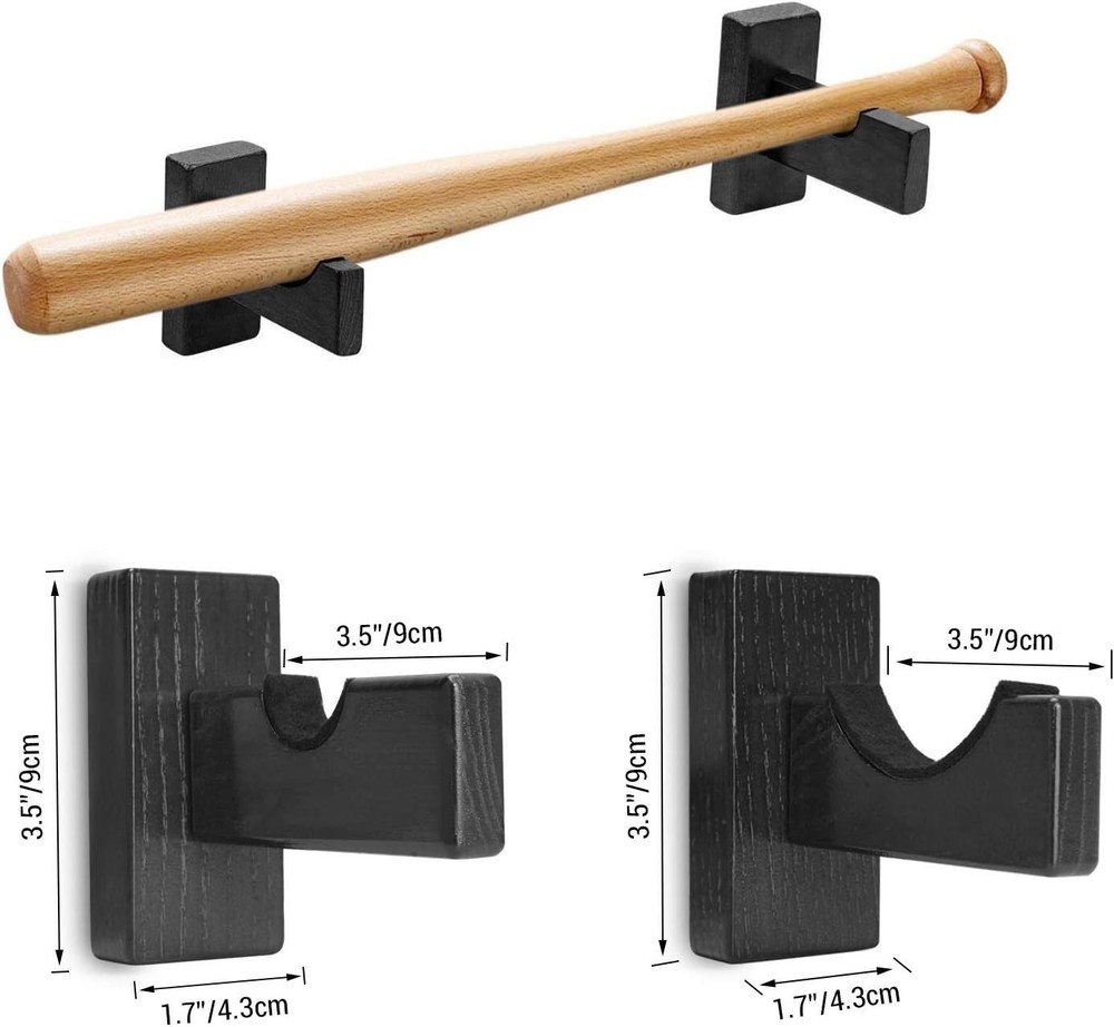 Stylish 2PCS Black Baseball Bat Display Case with Soft Liner & Wall Mount