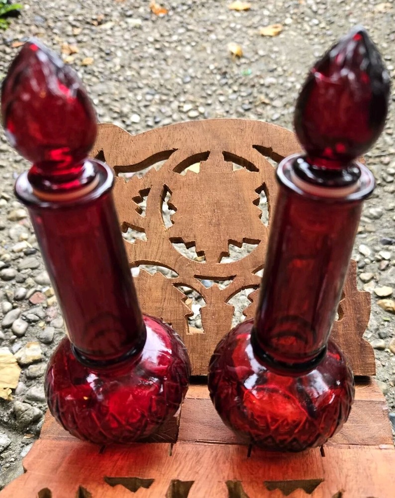 2 Vintage Avon Topaz & Occur Cologne Ruby Red Candle Shaped Perfume Bottle Empty
