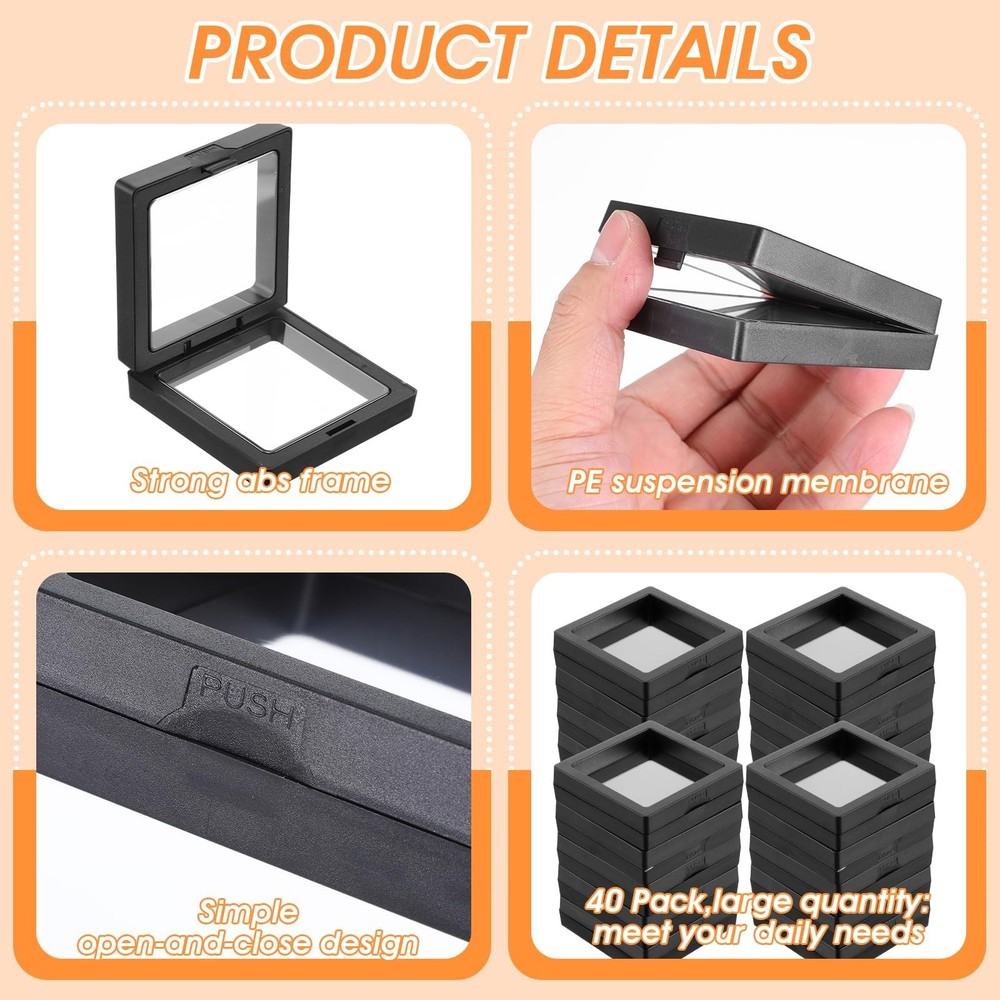 40 Pcs Floating Display Case, Black 3D Floating Frame Display Holder Stands, ...