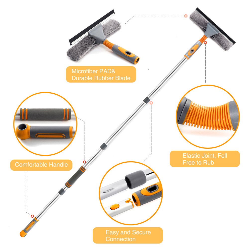 61'' Window Cleaner Extendable Telescopic Squeegee Long Handle Washer Scrubber