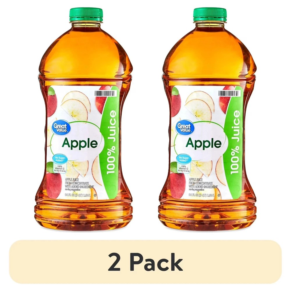 (2 pack) Great Value 100% Apple Juice, 96 fl oz,