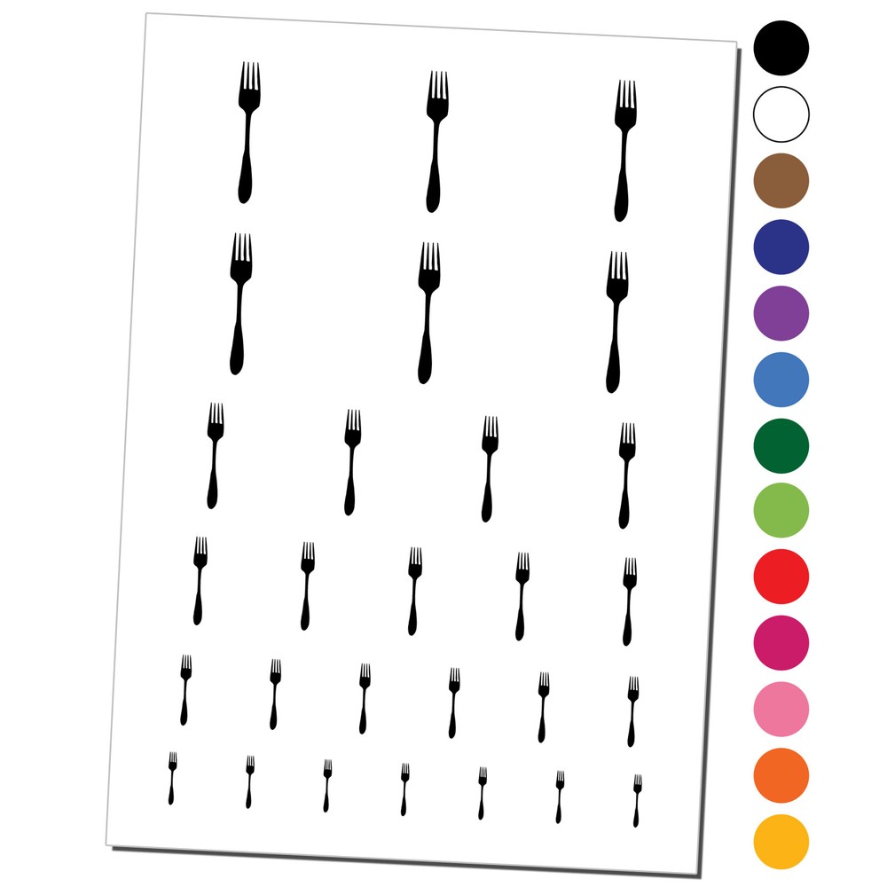 Fork Solid Utensil Eating Sketch Temporary Tattoo Water Resistant Set Collection