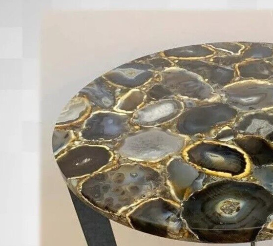 Natural Black Agate Coffee Table Top Side Table, Agate Console Table Home Decor
