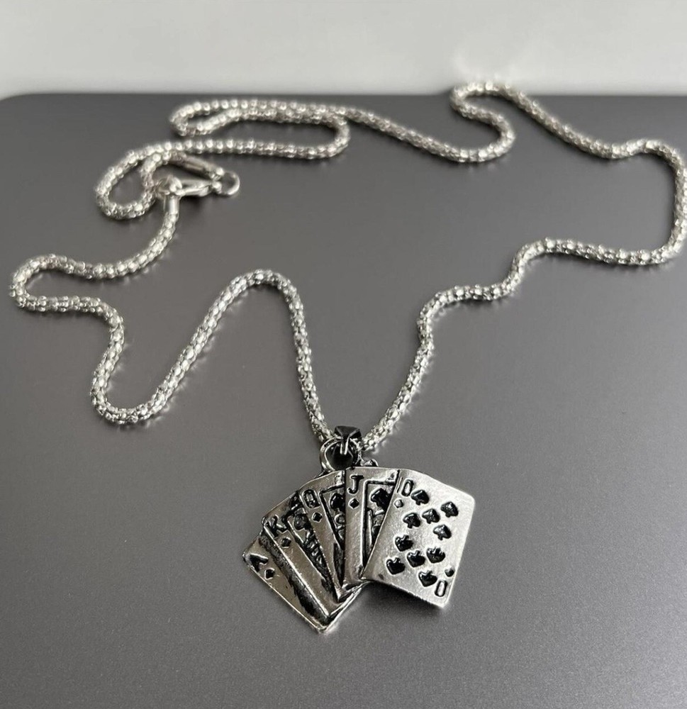 y2k 2000s vintage style card stack grunge goth silver necklace