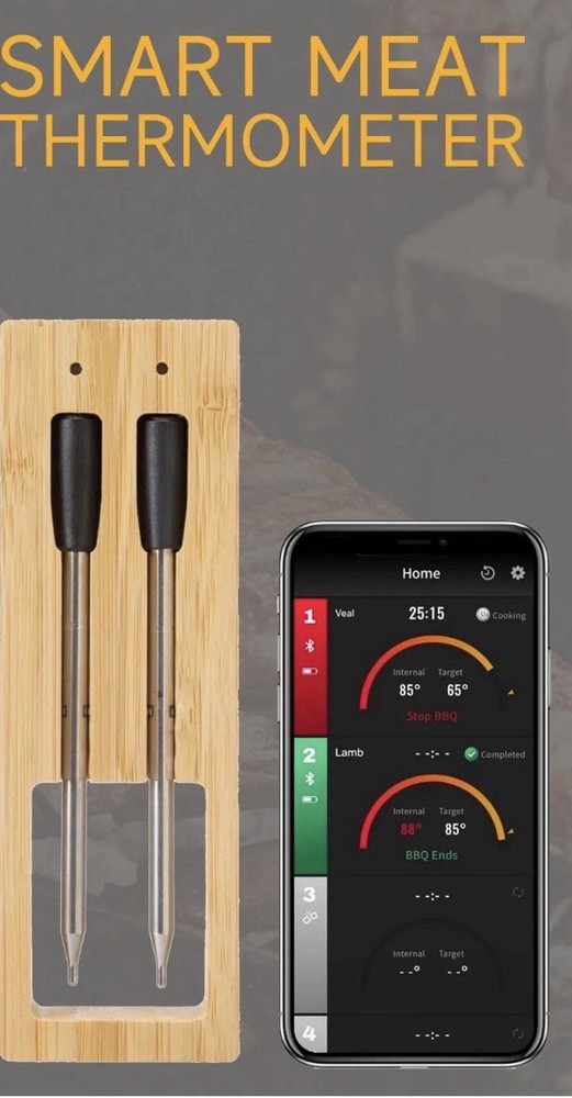 Smart Meat Thermometer with Bluetooth &165ft Wireless Range PROBE TEMP