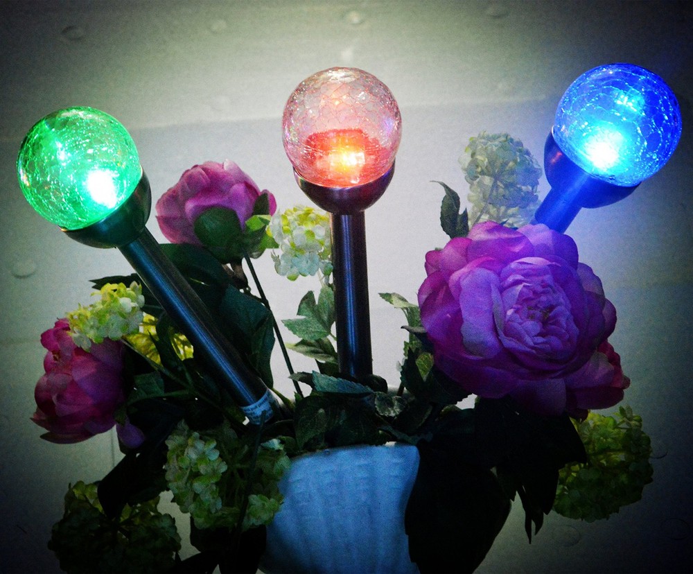 SOLAR Color Crackle Glass Globe Solar Light,Solar Pathway Light 3Pack