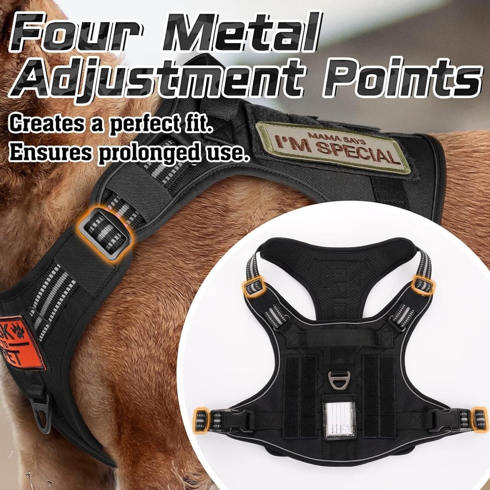 Large Breed Tactical Dog Harness, Anti-Pull Adjustable Reflective Straps, Black