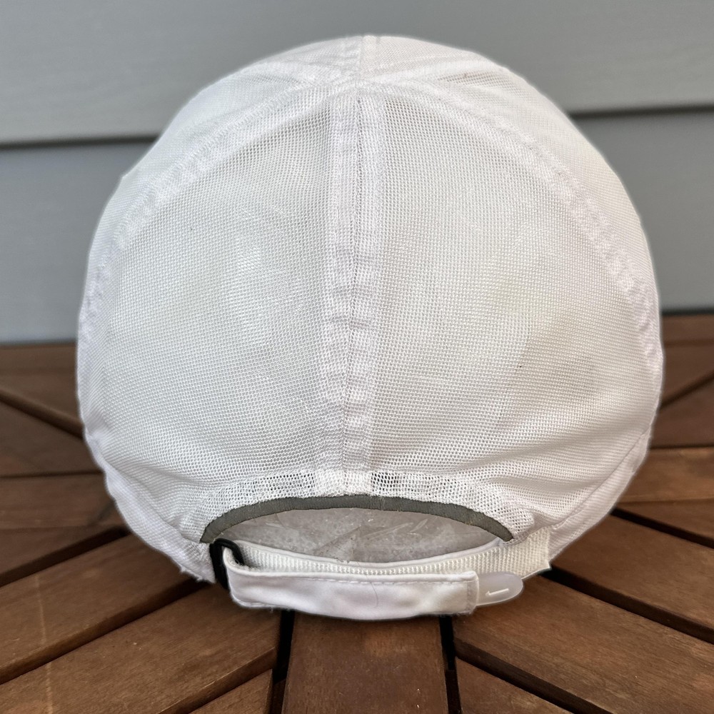 Vintage Nike Tailwind 7 Panel Hat Cap Strap Back Mens White Mesh Running Feather