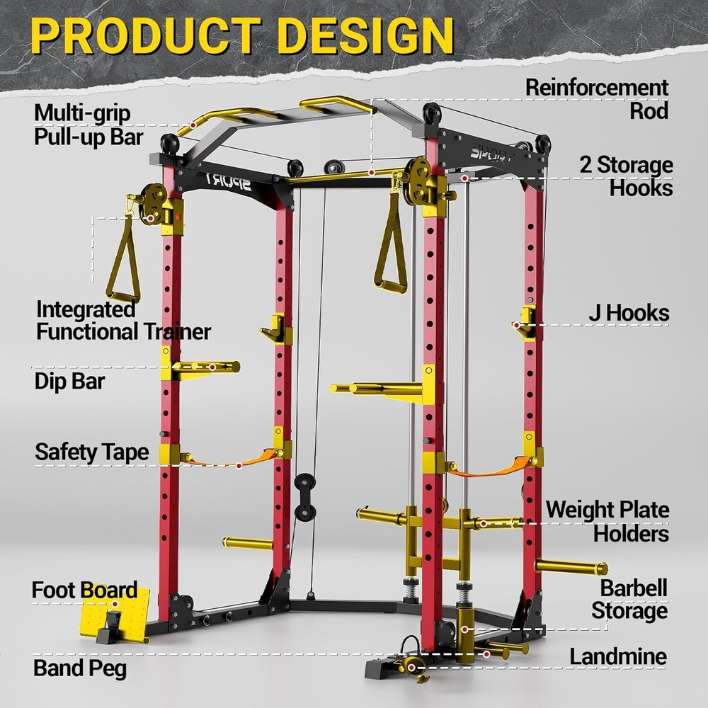 Power Cage Multi-Functional Squat Rack with Cable Crossover System for Home Gym