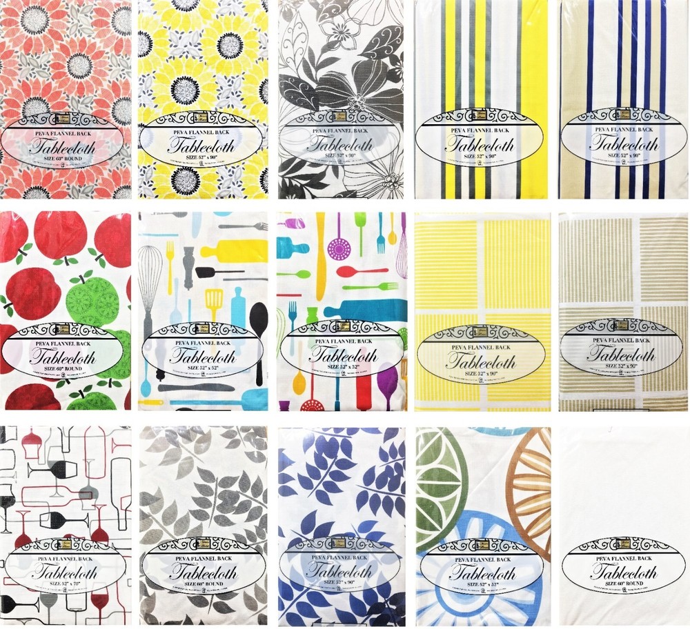 Kitchen Design PEVA Tablecloth with Protective Flannel Backed Size & Pattern