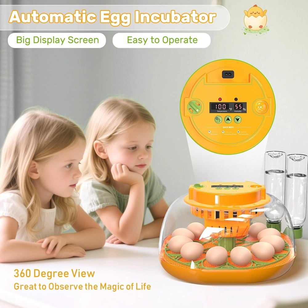 12 Egg Incubator with Automatic Egg Turning and Humidity Control