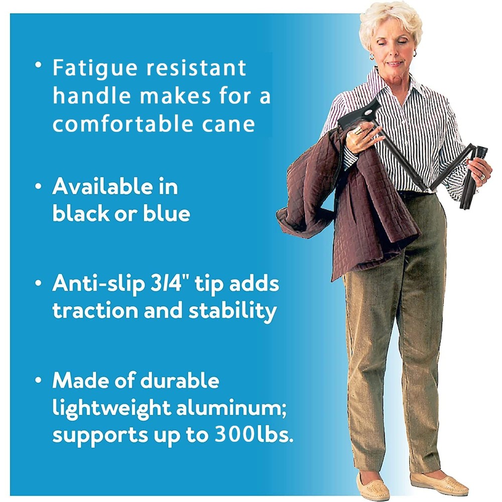 ProBasics Black Folding Cane For Men and Women, Adjustable Foldable