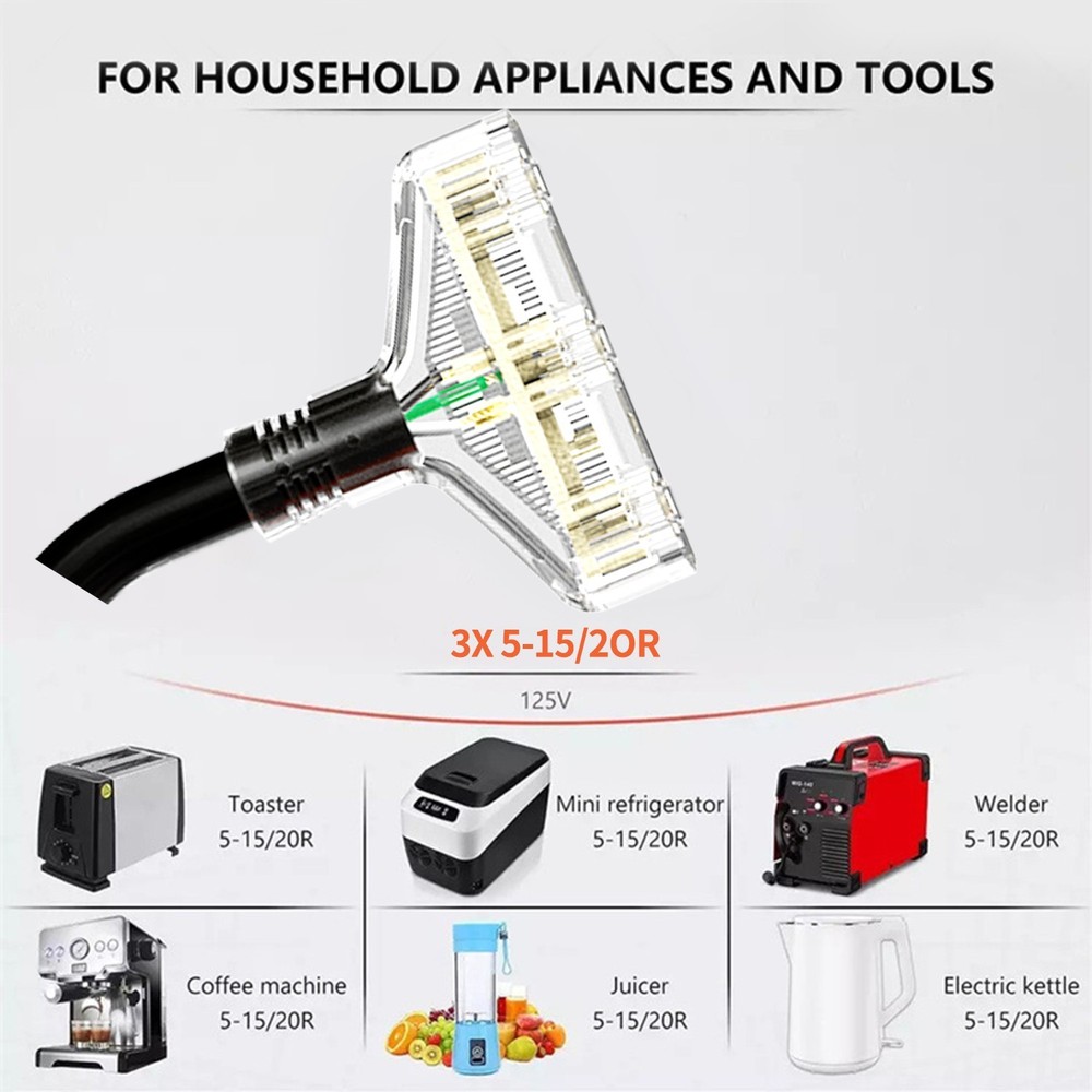 RV Generator Power Adapter 30AMP Male 3-Prong Plug to 3x 15 AMP Female cord