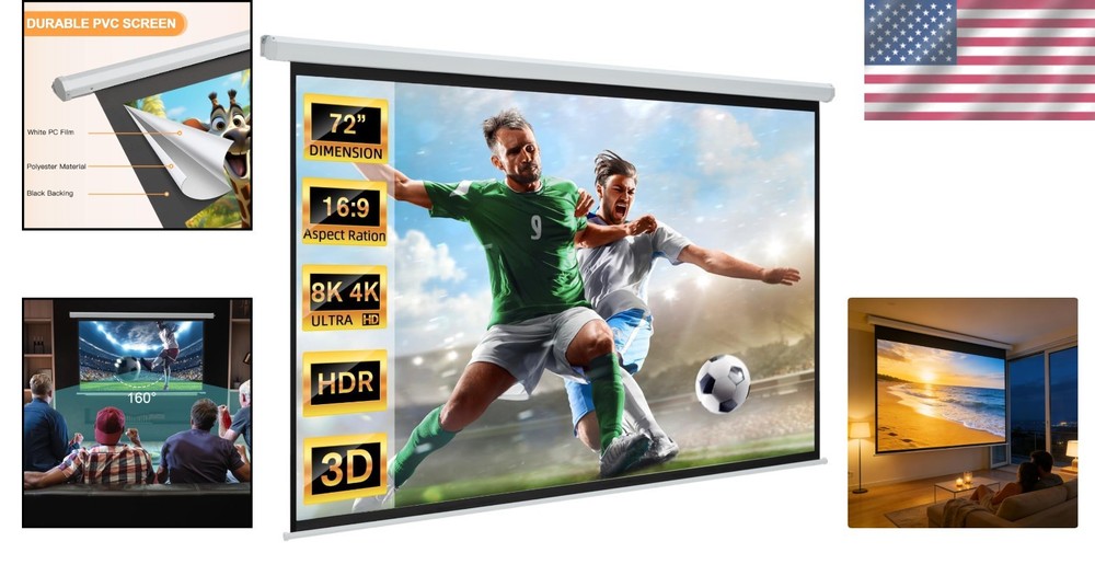 Ceiling Wall 72" Motorized Projector Screen, 16:9, 4K HD