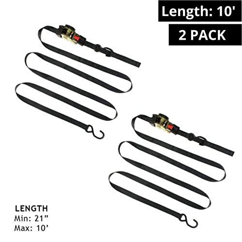 2Auto Retract Ratchet Straps w/Soft Loop, 1" x 10" SELF-CONTAINED Compact Cargo