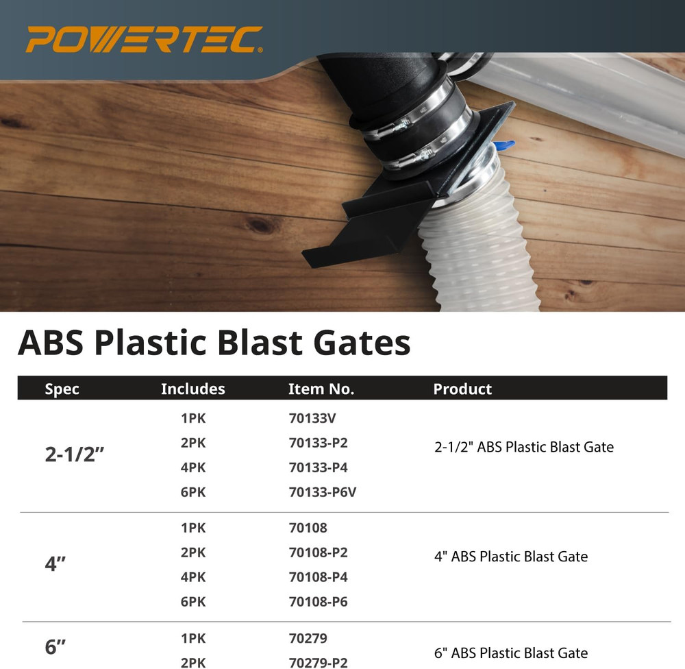 70279 Dust Collection Blast Gate, 6 Inches ABS Plastic - 1 Pack