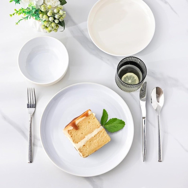 Premium Ceramic 12 Piece Dinnerware Set Microwave Dishwasher Safe Modern Design