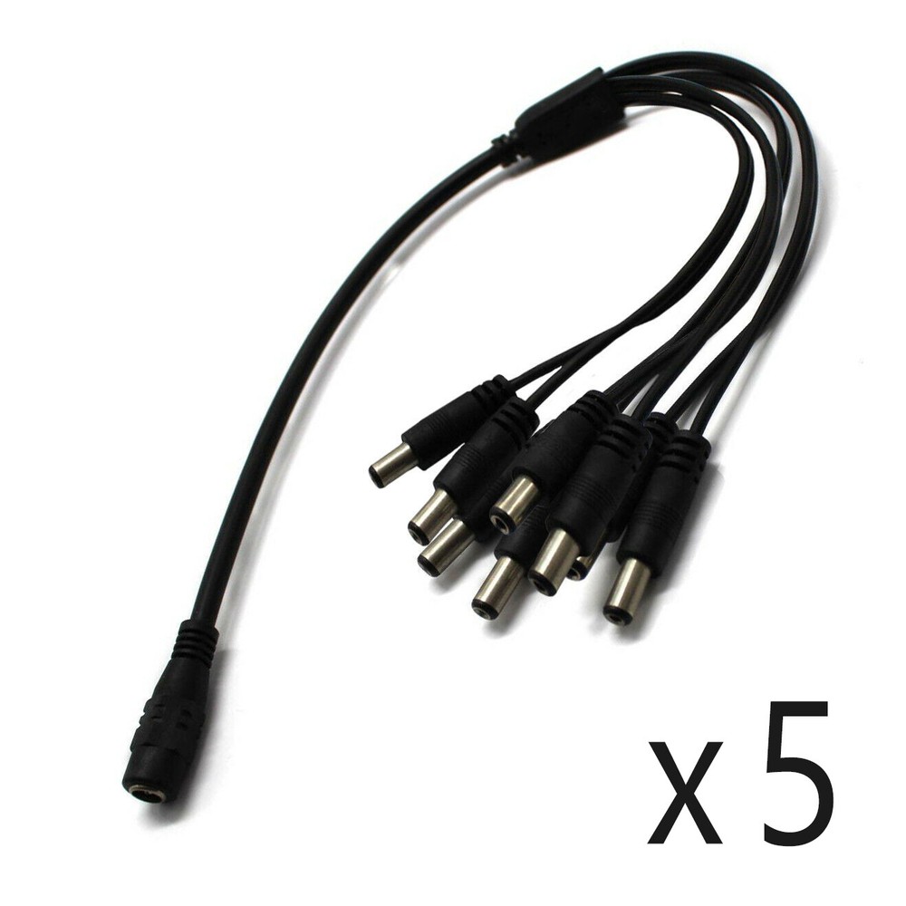 5 Pack - 8 Way Channel DC Power Splitter Adapter Cable for CCTV Security Camera