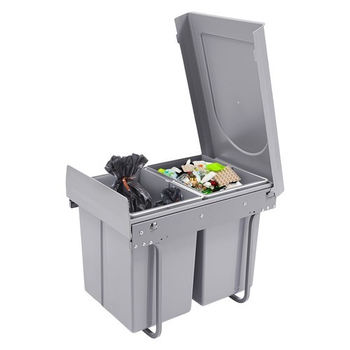 Double 40L Pull Out Trash Can Waste Bin Container Under Kitchen Cabinet Grey