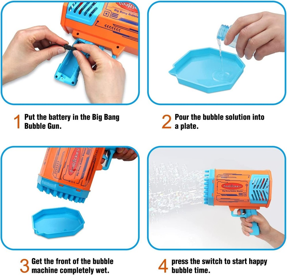 Doohickey Bubble Blaster Bubble Making Gun, 1000 Bubbles/mint, 2 Bubble Solution