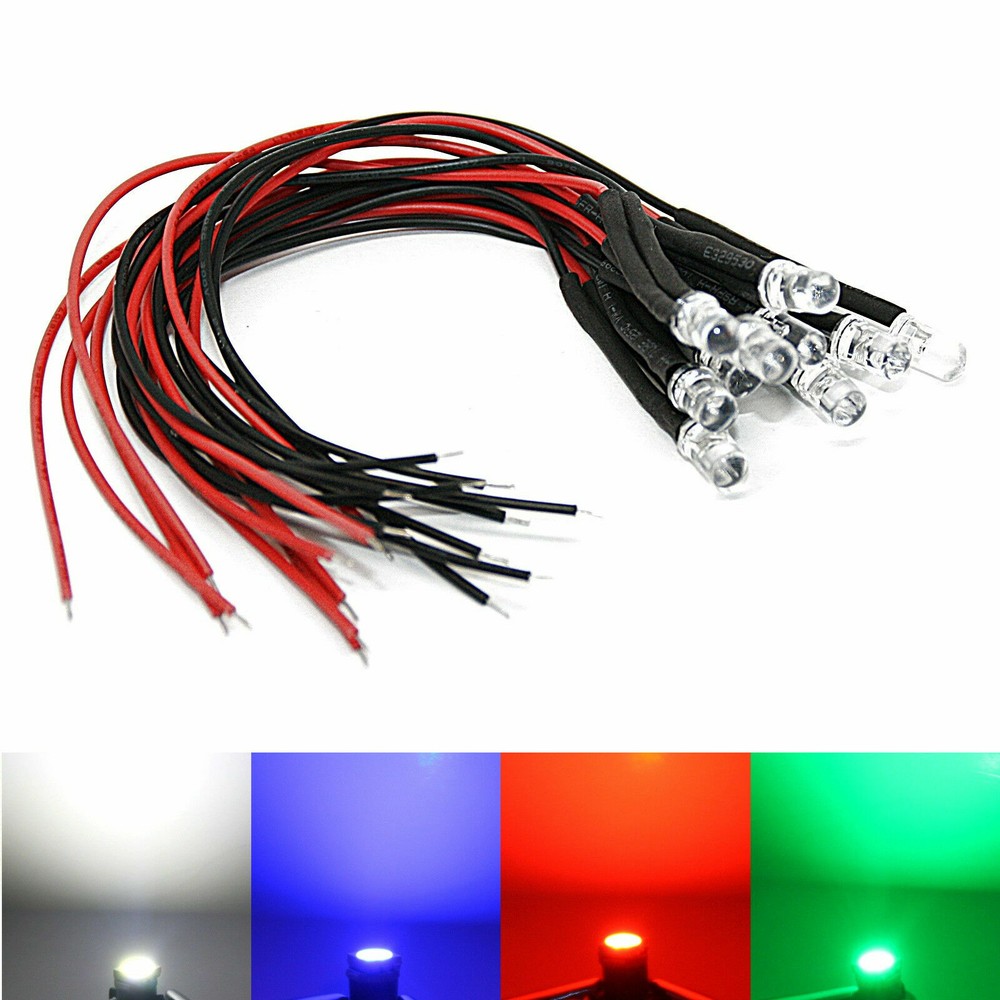 12 Volt LED With Dropping Resistor Warm White Red Model Making Cable 5050 3528