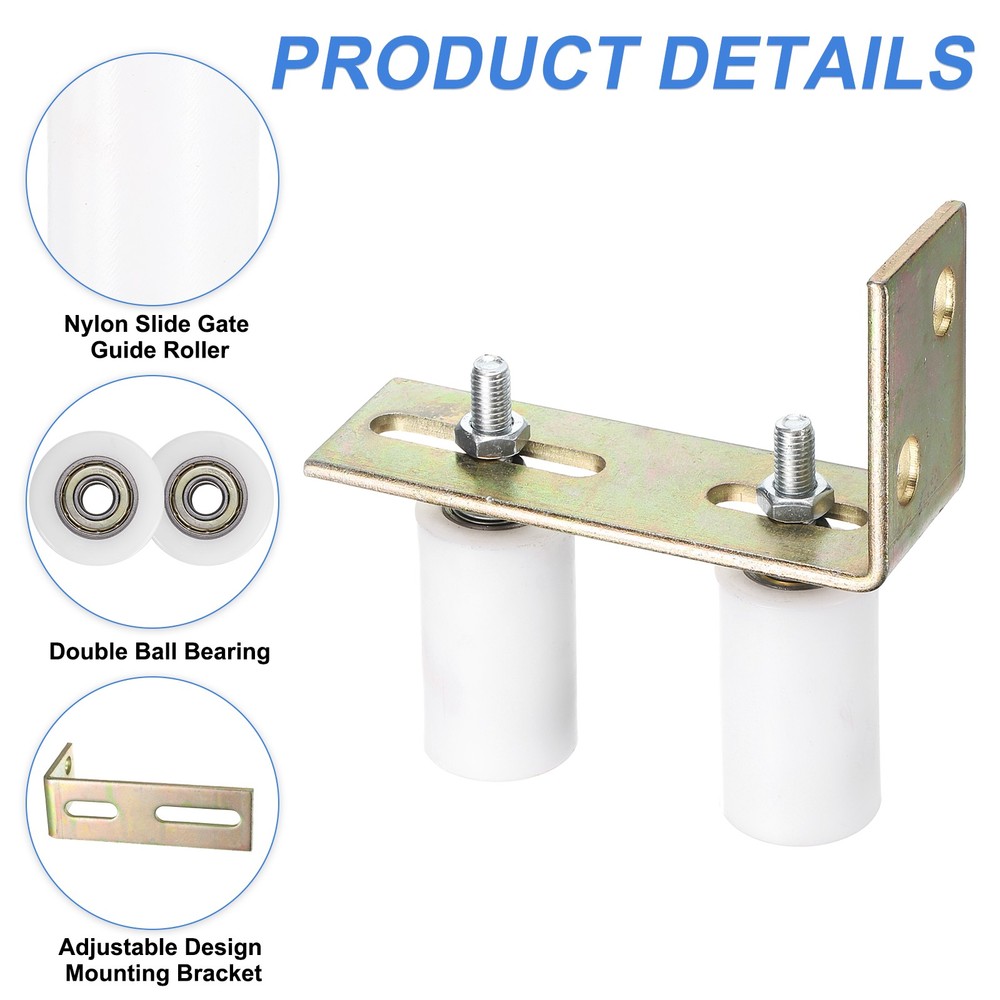 4Pcs Slide Gate Guide Roller 3" Nylon Gate Support Rollers with Bracket, White