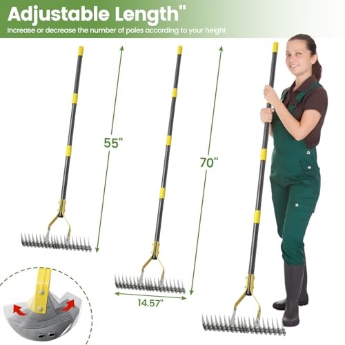 Thatch Rake Heavy Duty Dethatcher Rake Adjustable Dethatching for 55 inch
