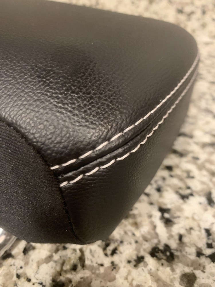 Seat Headrest Black Leather White Stitching