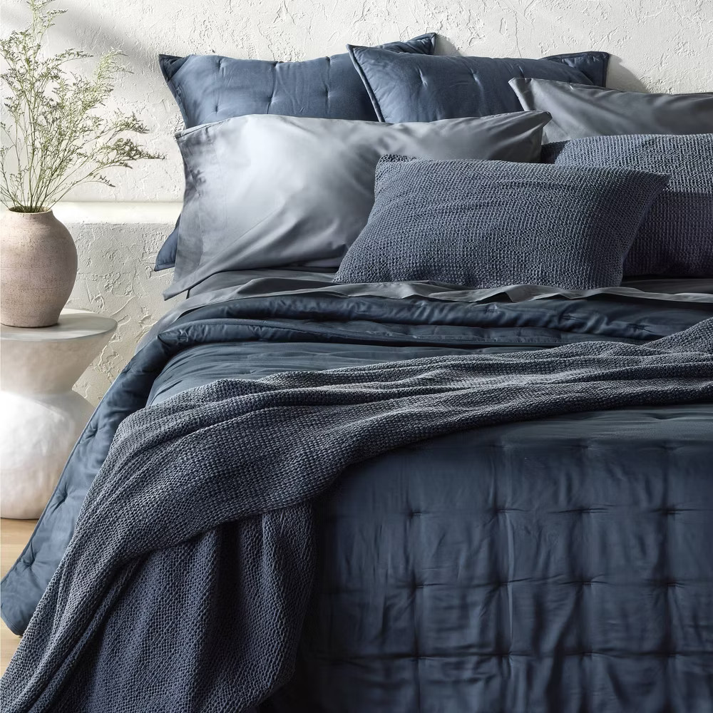 King 400 Thread Count Percale Pillowcases Mineral Blue - Casaluna