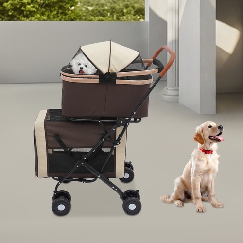 2-Tiers Foldable Cat Stroller Pet Stroller Small & Medium Dogs Stroller 77lbs