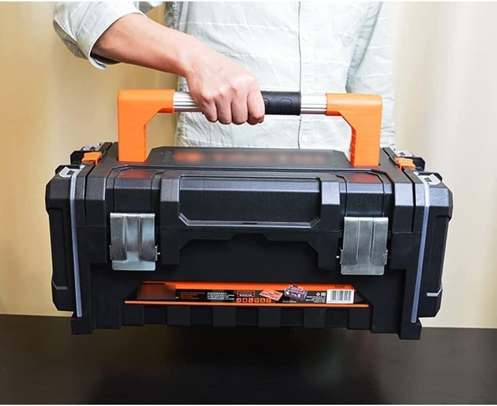Solid Tool Box with Removable Tray 2 Parts Boxes, Plastic Portable Tool Organi