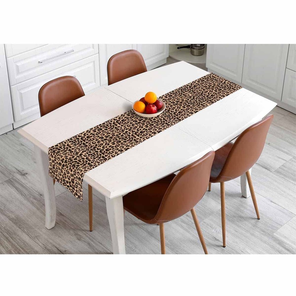 HOSNYE Table Runner Brown Leopard Pattern,Cotton Linen Table Runner Decoratio...