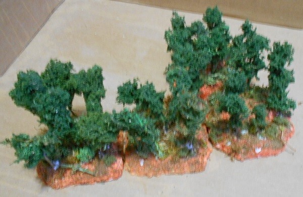 4 Forest Terrain Modules for Wargames, HO Scale Model Train Layout, Scenery