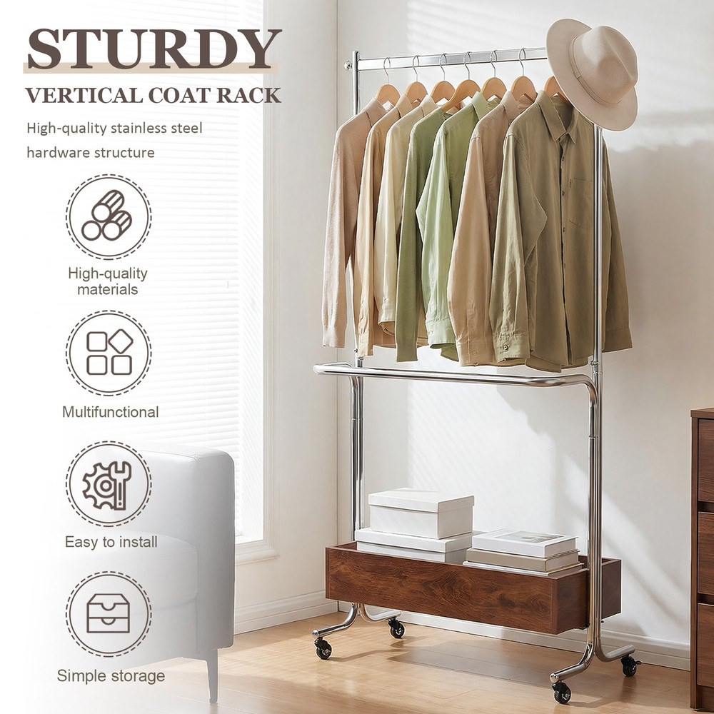 Small Clothes Rack with Wheels Removable Drying Rack Double-pole for Small Space