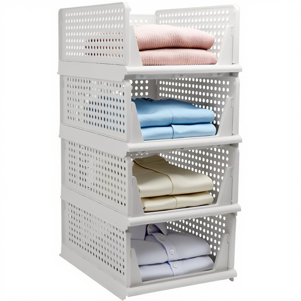 Goderewild Stackable Foldable Storage Baskets, Folding Storage Bins, Closet O...
