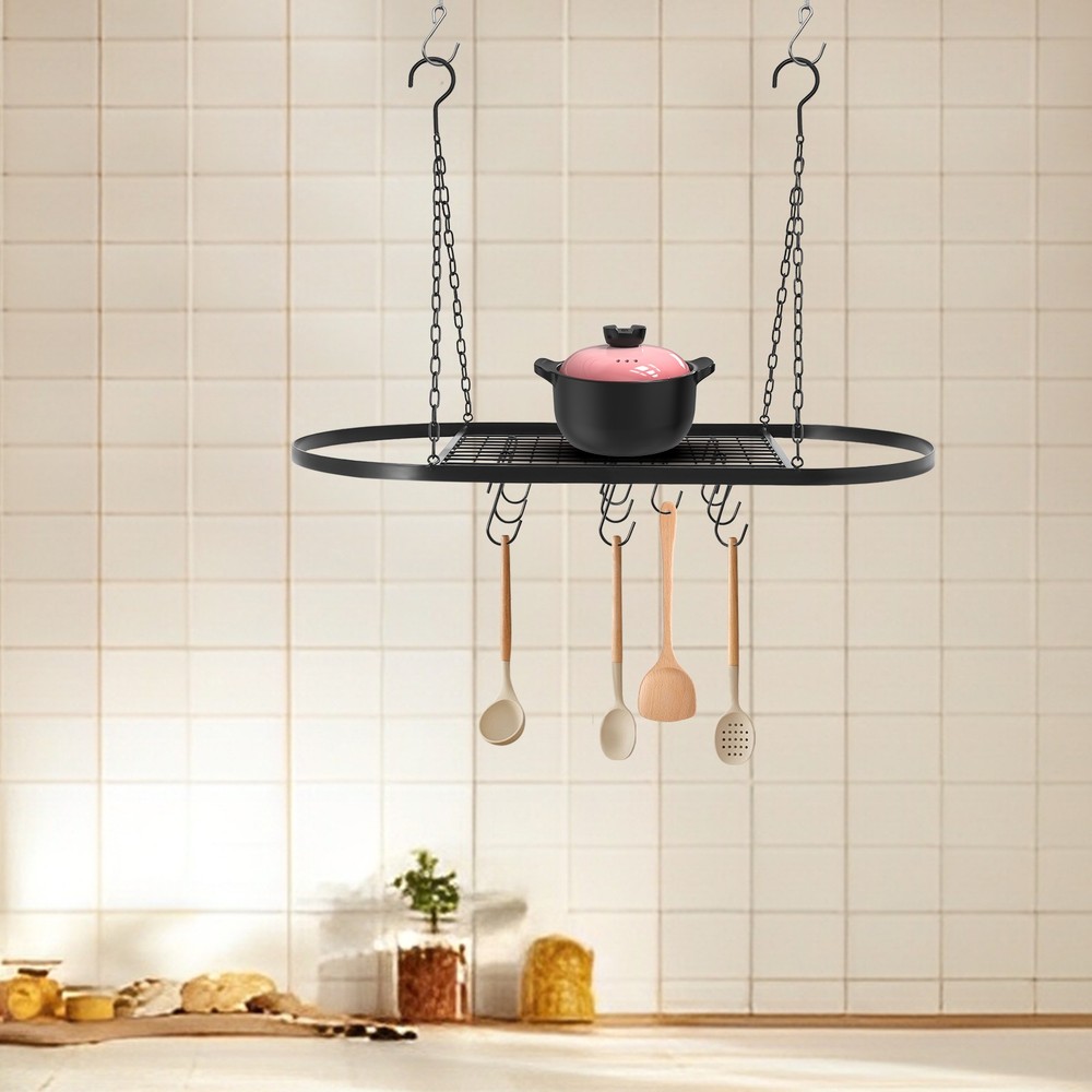 Kitchen Iron Pot Rack Oval Ceiling Hanging Cookware Storage Pan Holder Hanger
