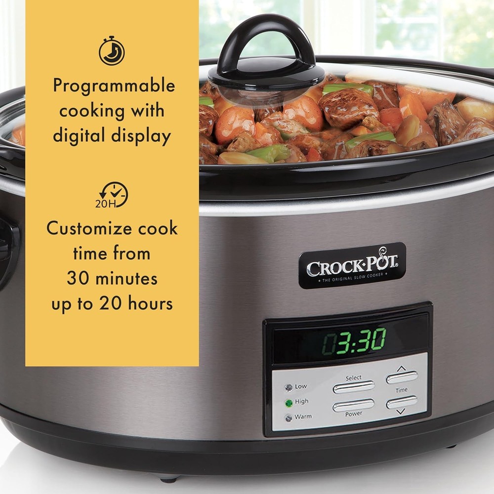 Large 8-Quart Programmable Slow Cooker W/ Auto Warm Setting Black Stainless