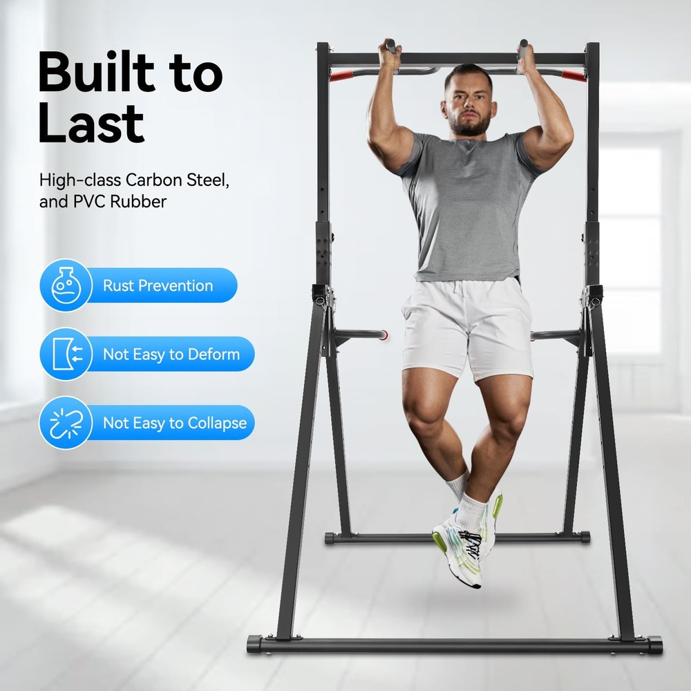 Foldable Pull Up Bar 5.74-7.55ft Height Adjustable Pull Up Dip Station Freest...