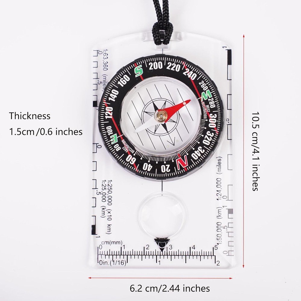 Multifunctional Outdoor Compass with Adjustable Declination and Ruler - 4 Pack